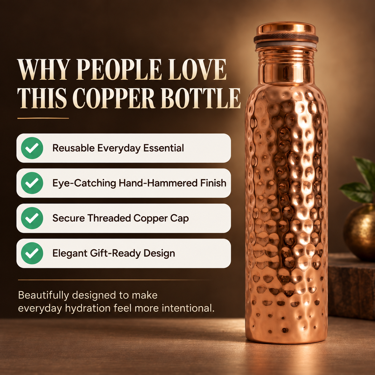 Solenne™ Hand-Hammered Pure Copper Water Bottle