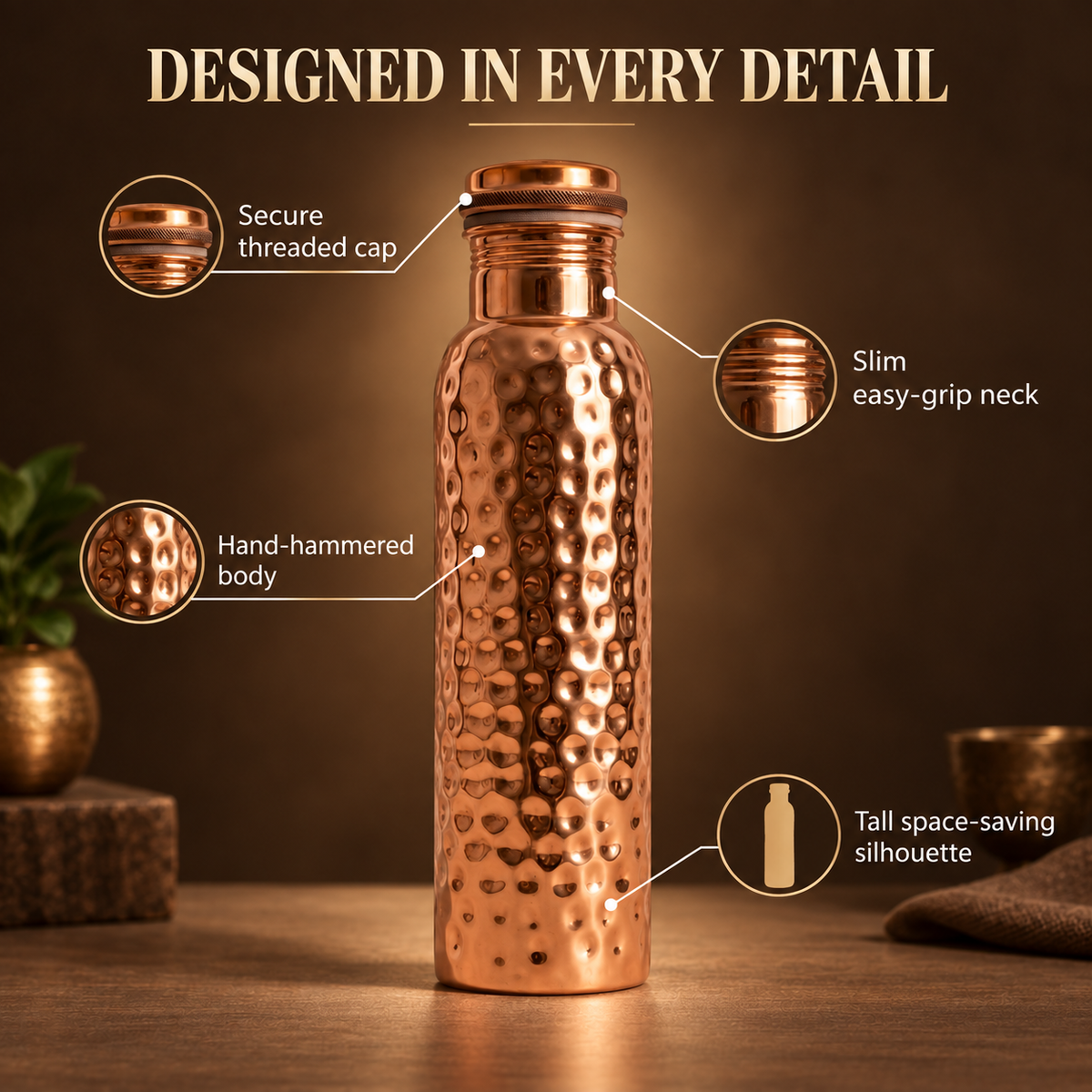 Solenne™ Hand-Hammered Pure Copper Water Bottle