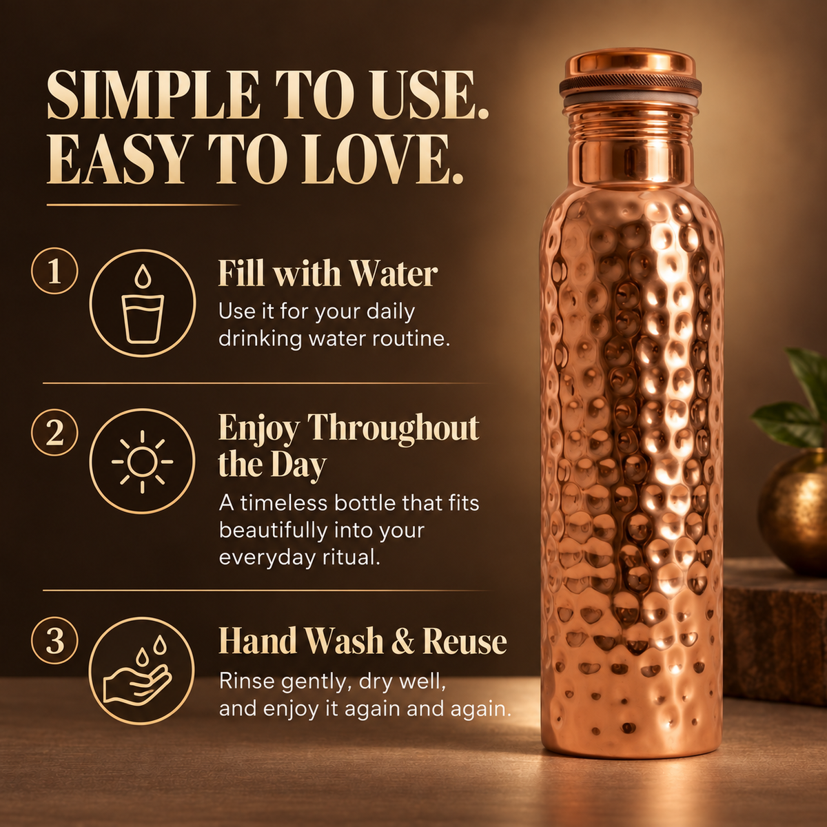 Solenne™ Hand-Hammered Pure Copper Water Bottle