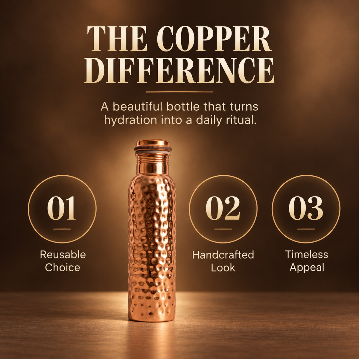 Solenne™ Hand-Hammered Pure Copper Water Bottle