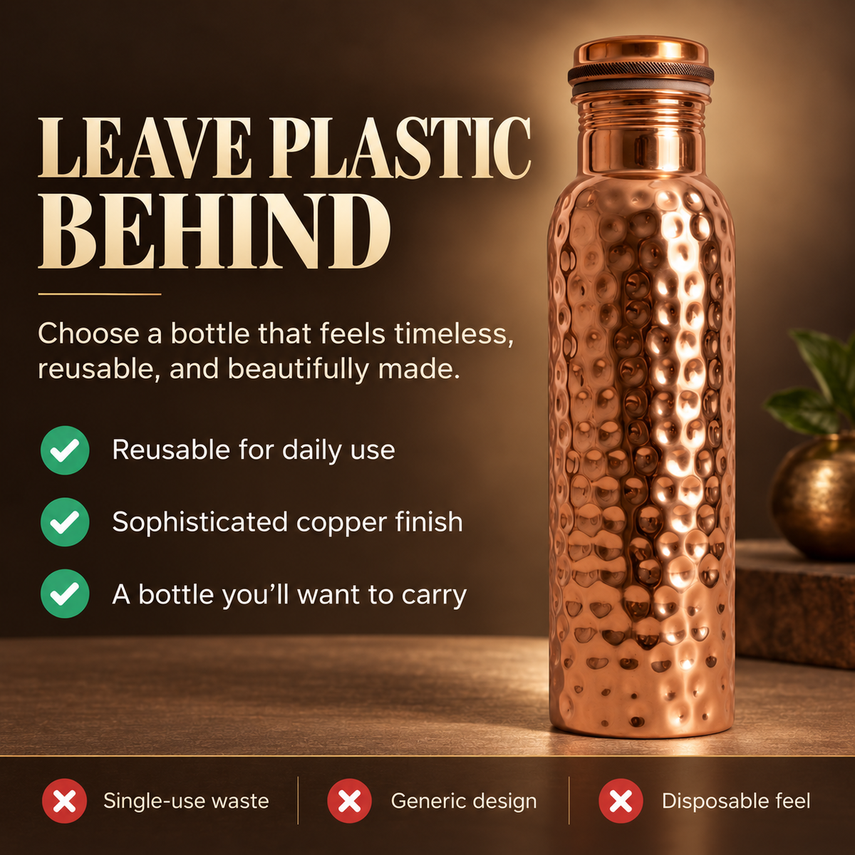 Solenne™ Hand-Hammered Pure Copper Water Bottle